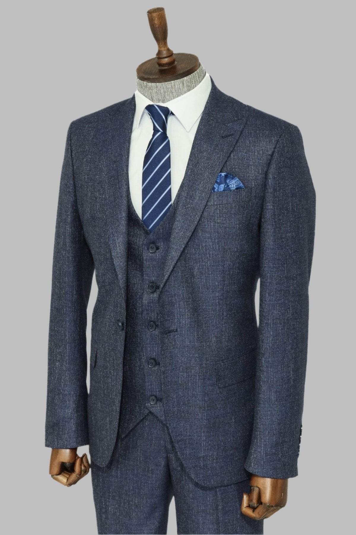 KOALA SYDNEY 3 -Piece Single Button Peak Lapel Grey Blue Men Suit -