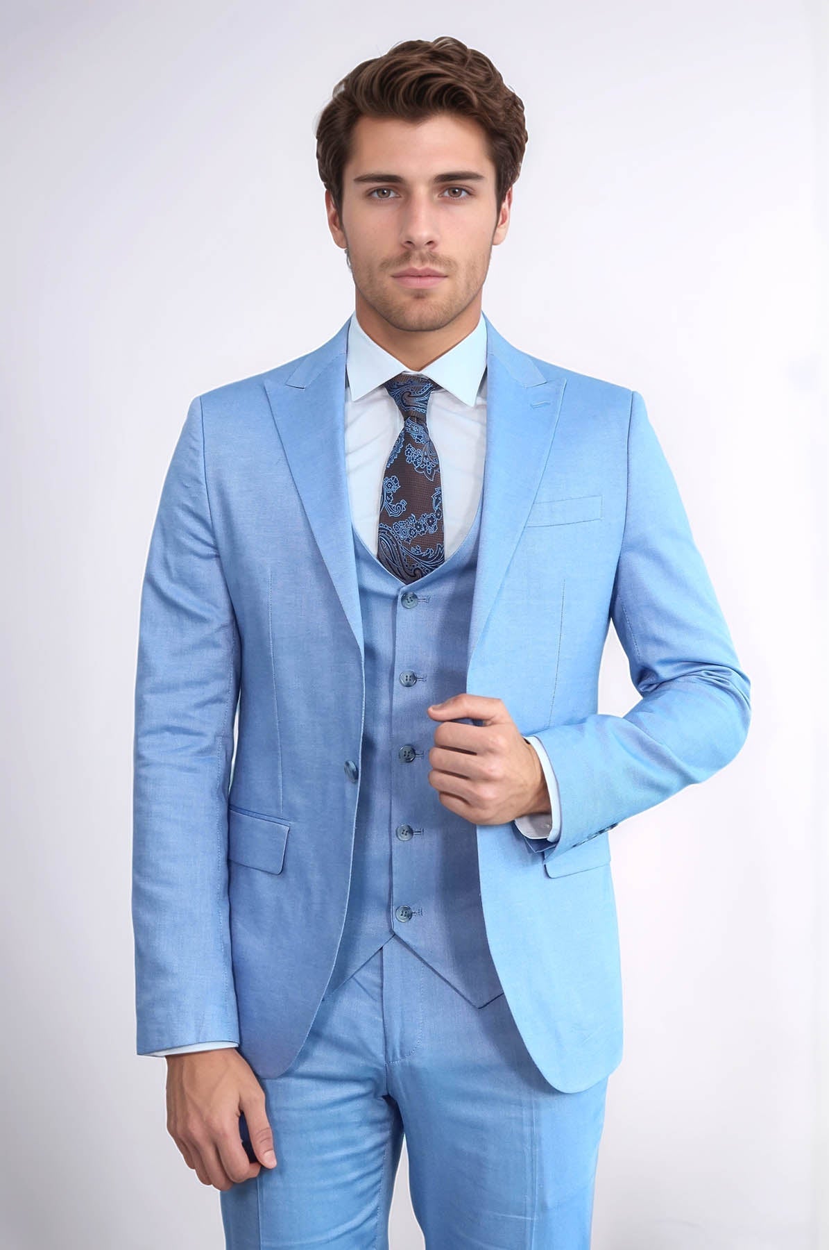 KOALA SYDNEY 3 -Piece Single Button Peak Lapel Ice Blue Men Suit