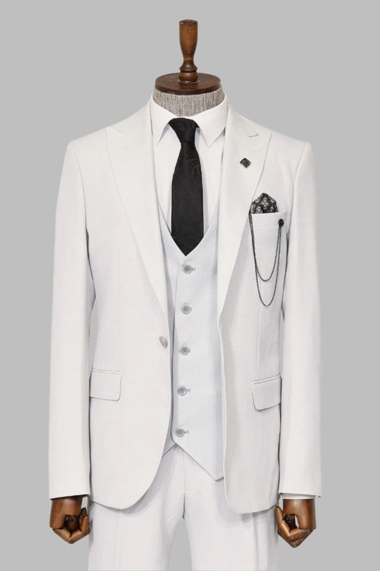 3 -Piece Single Button Peak Lapel White Men Suit -