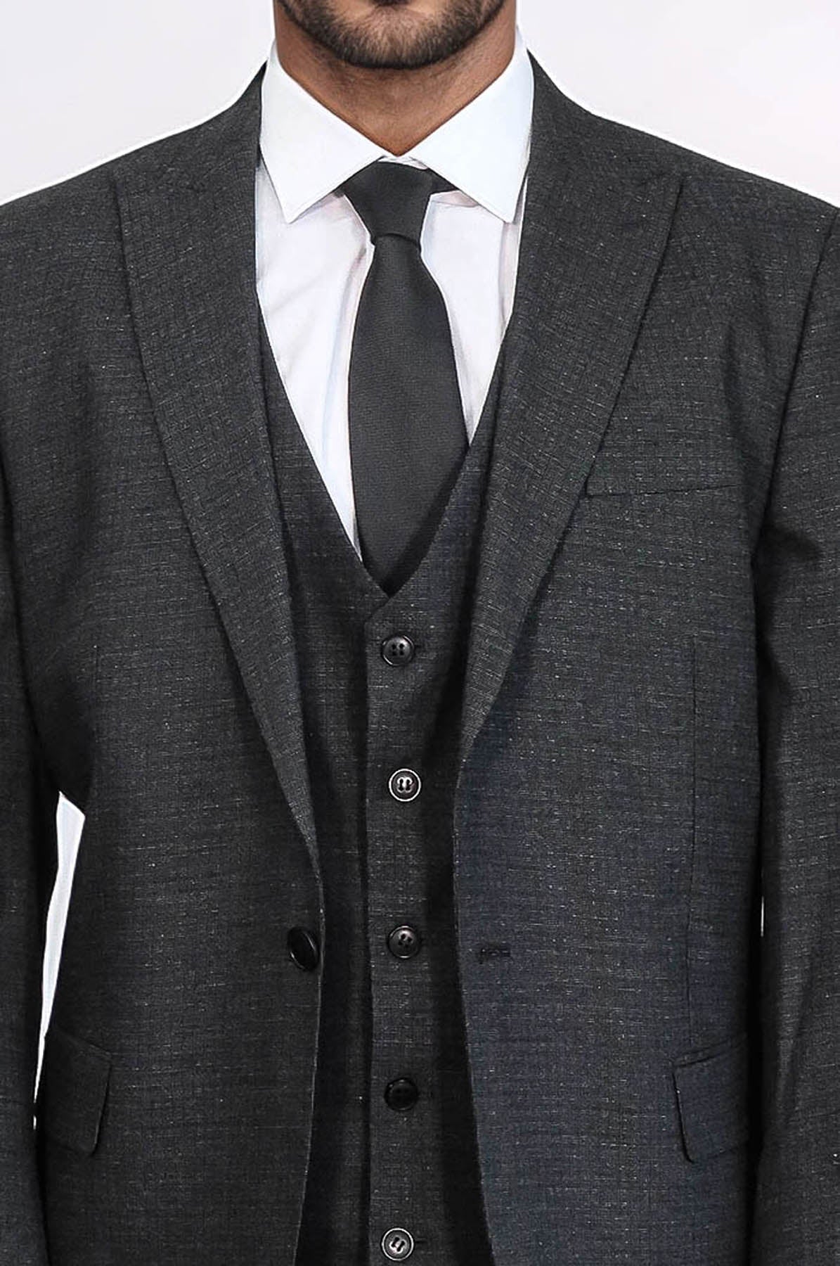 KOALA SYDNEY 3 -Piece Single Button Peak Lapel Dark Grey Men Suit