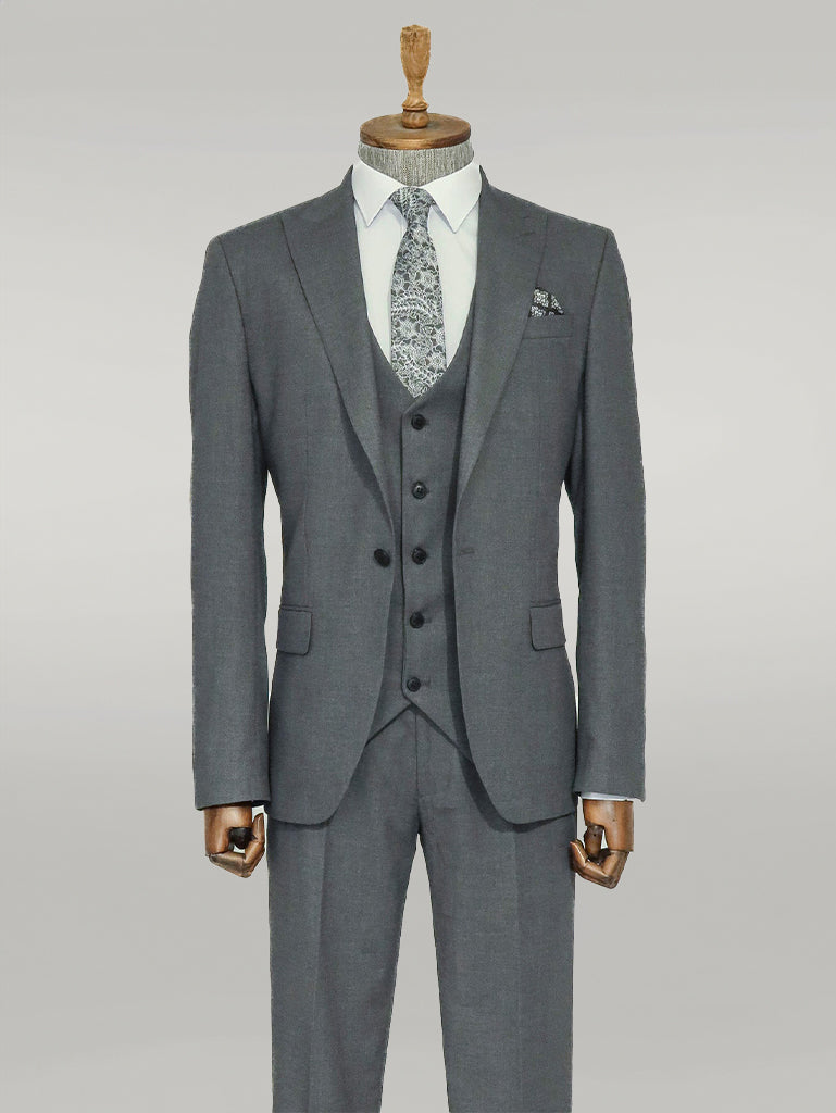 KOALA SYDNEY 3 -Piece Single Button Peak Lapel Grey Men Suit -
