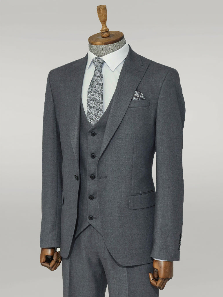 KOALA SYDNEY 3 -Piece Single Button Peak Lapel Grey Men Suit -
