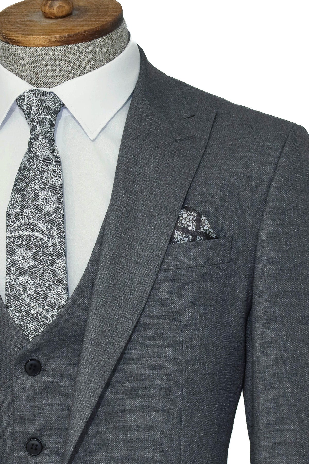 KOALA SYDNEY 3 -Piece Single Button Peak Lapel Grey Men Suit -