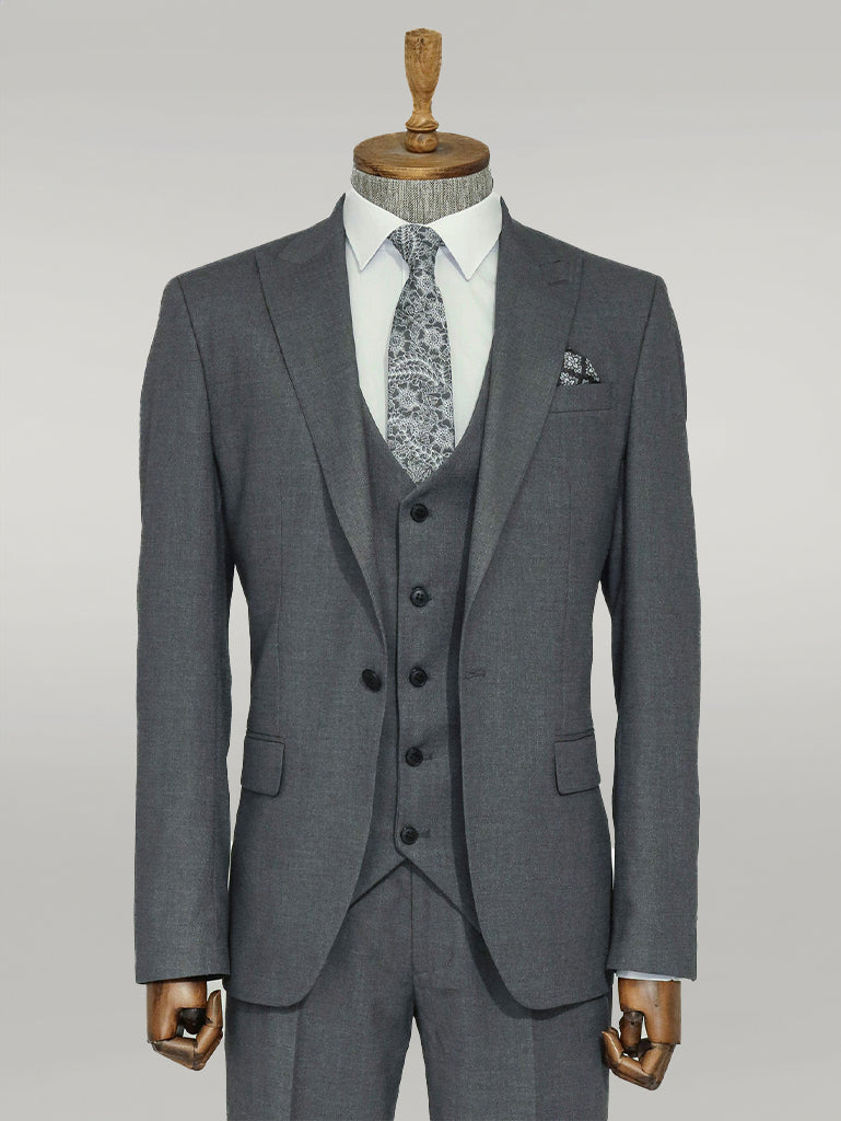 KOALA SYDNEY 3 -Piece Single Button Peak Lapel Grey Men Suit -