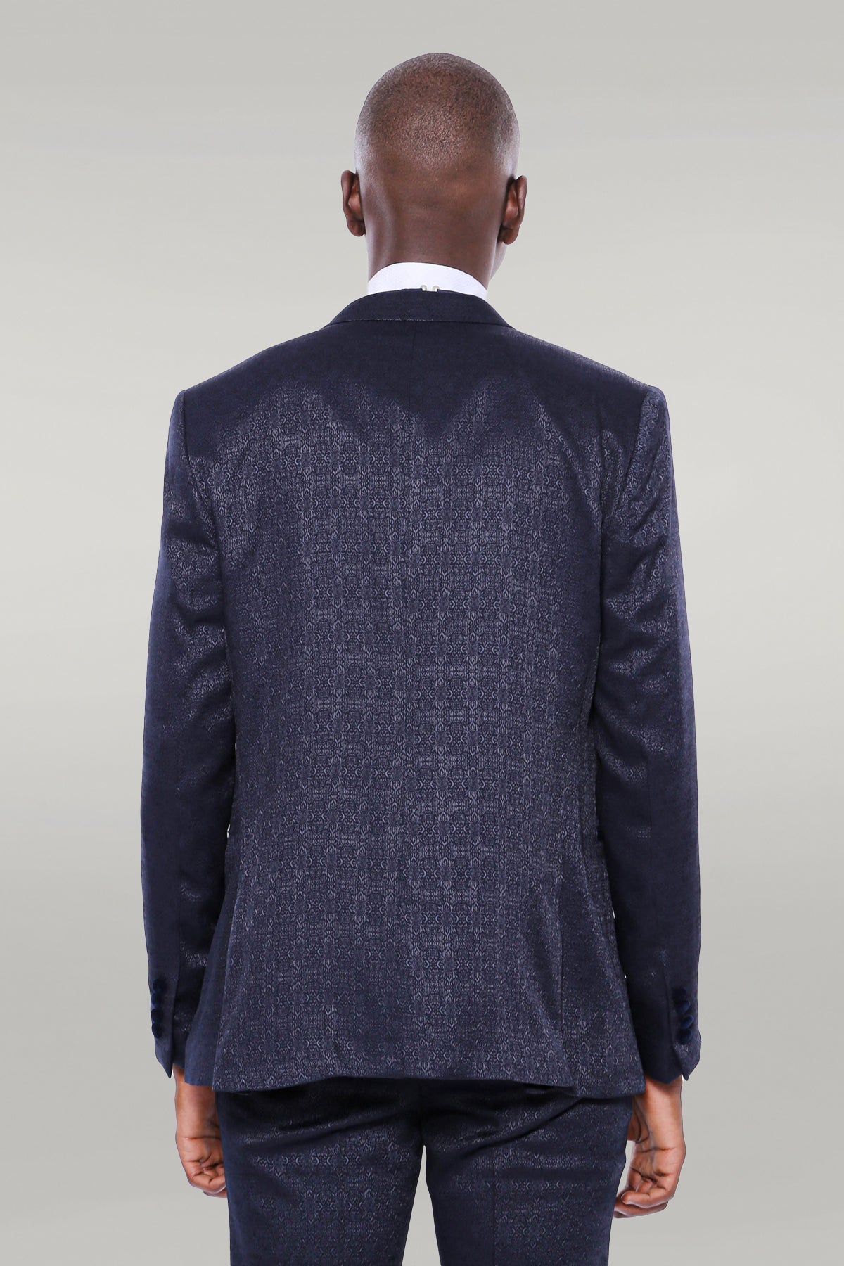 KOALA SYDNEY Velvet Lapel Patterned Navy Blue Tuxedo -