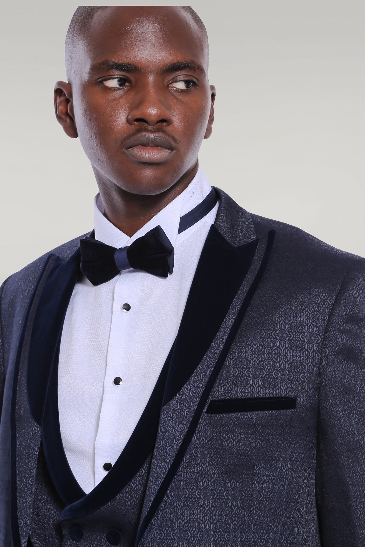 KOALA SYDNEY Velvet Lapel Patterned Navy Blue Tuxedo -