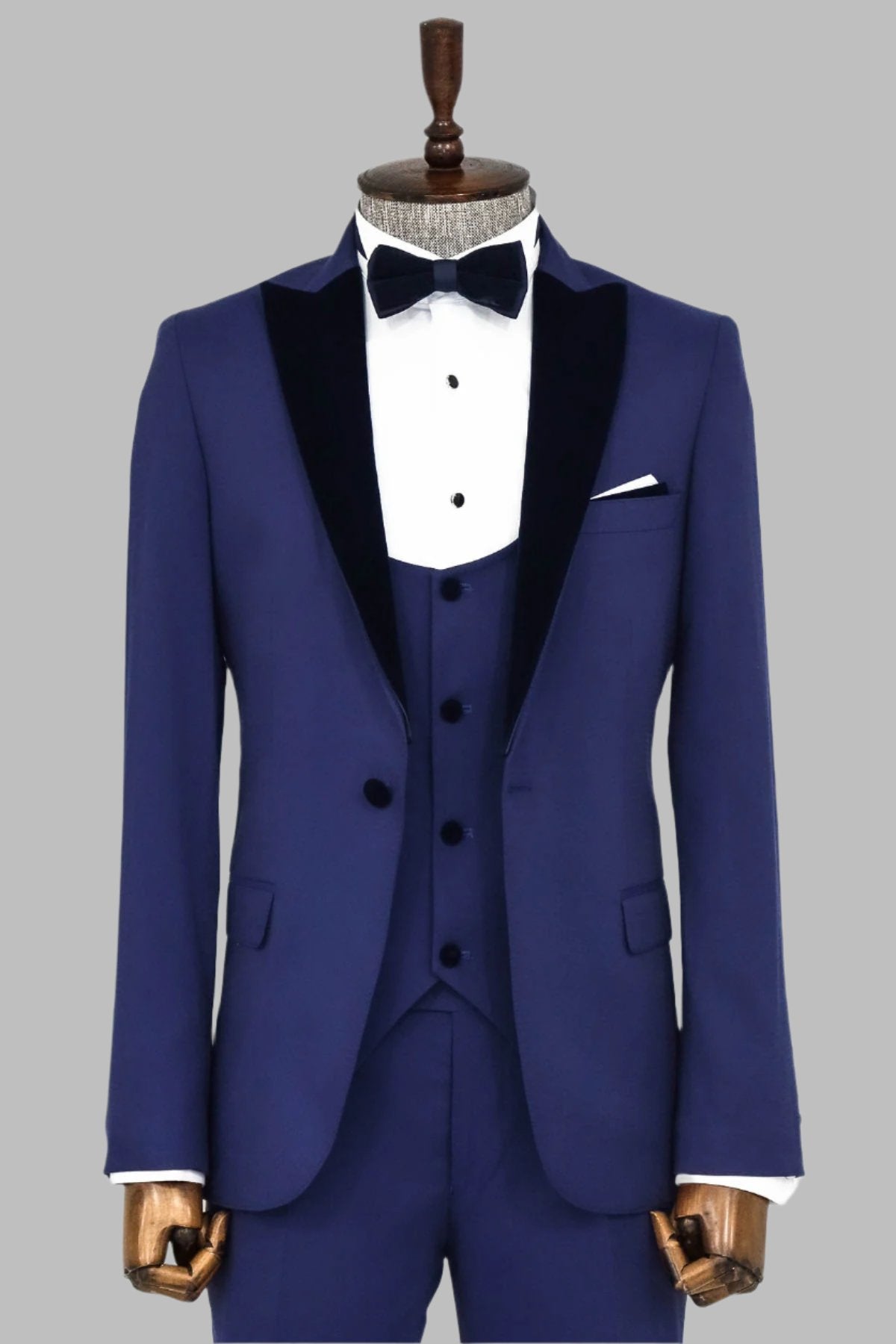 Velvet Lapel Slim Fit Blue Men Suit - Wessi
