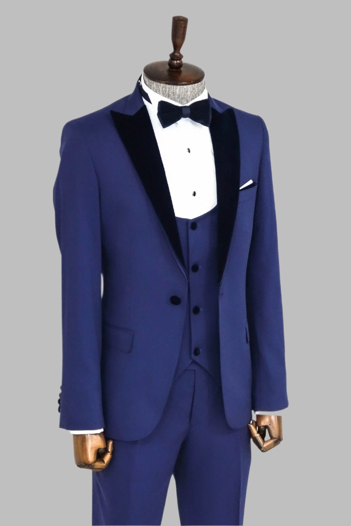 Velvet Lapel Slim Fit Blue Men Suit - Wessi