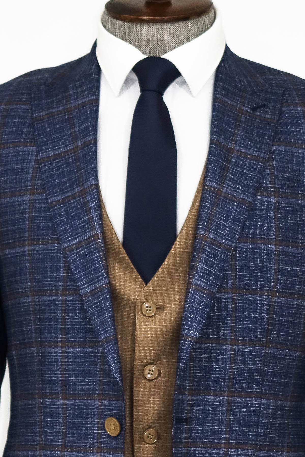 KOALA SYDNEY Slim Fit Checked Patterned Navy Blue Men Suit -