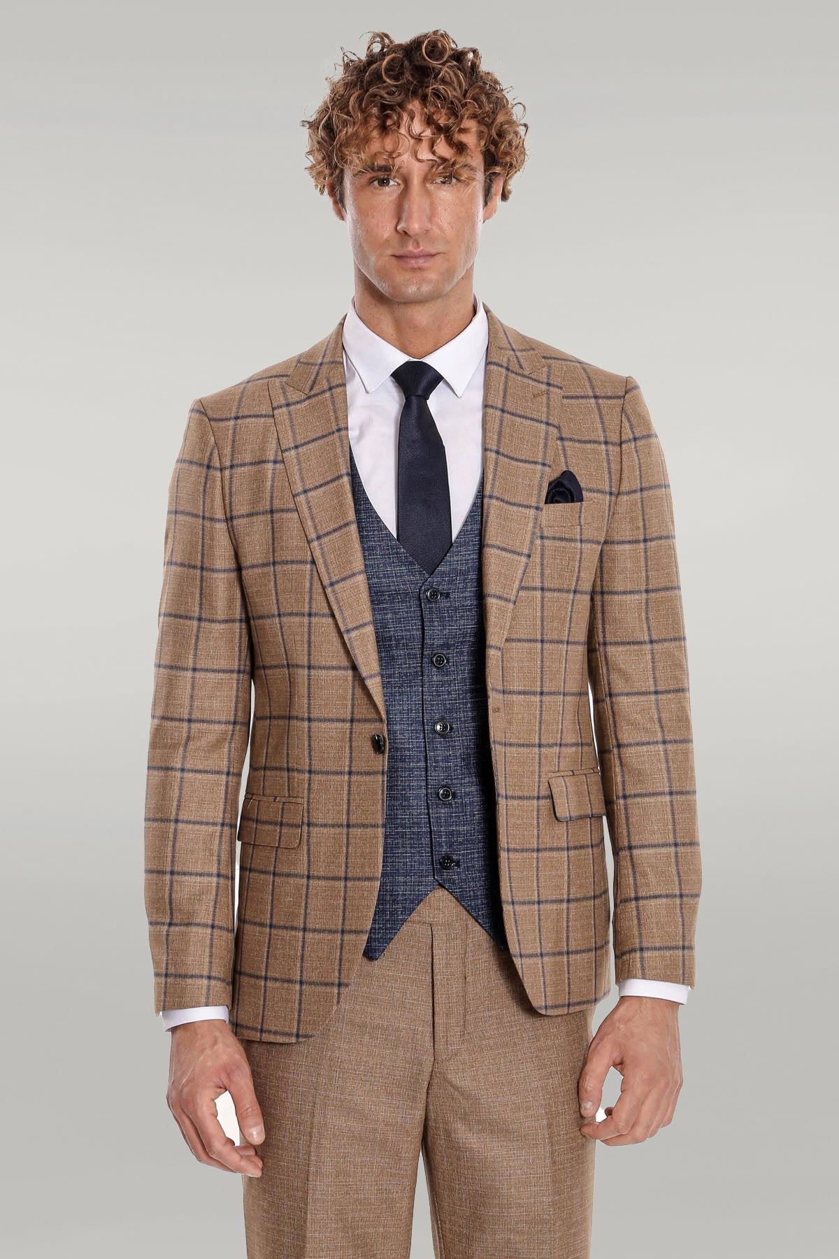 KOALA SYDNEY Slim Fit Checked Patterned Brown Men Suit -