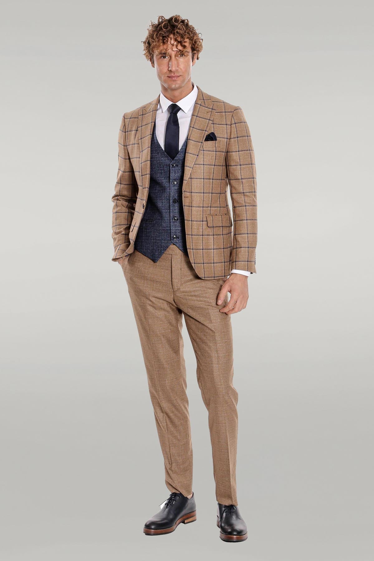 KOALA SYDNEY Slim Fit Checked Patterned Brown Men Suit -