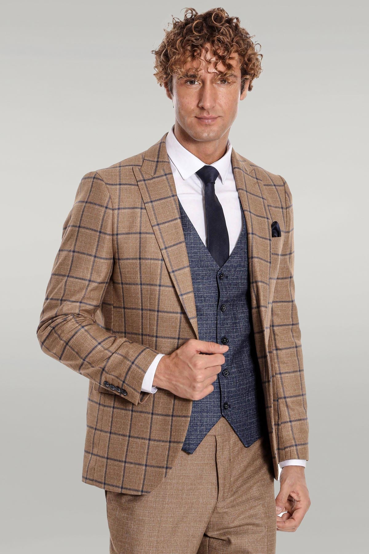 KOALA SYDNEY Slim Fit Checked Patterned Brown Men Suit -