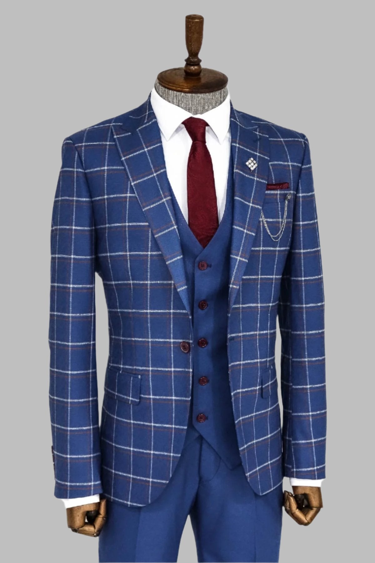 Checked Blue Men Suit