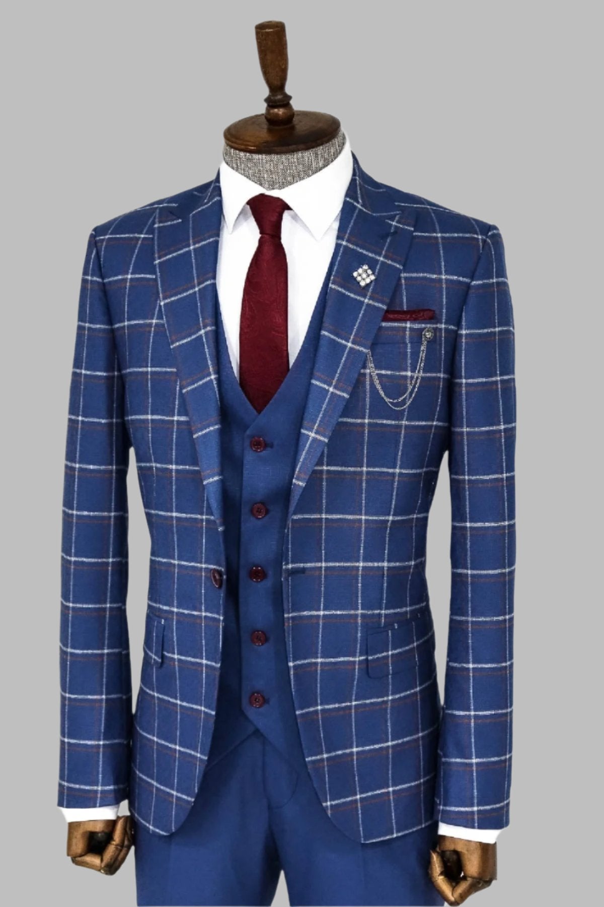 Checked Blue Men Suit