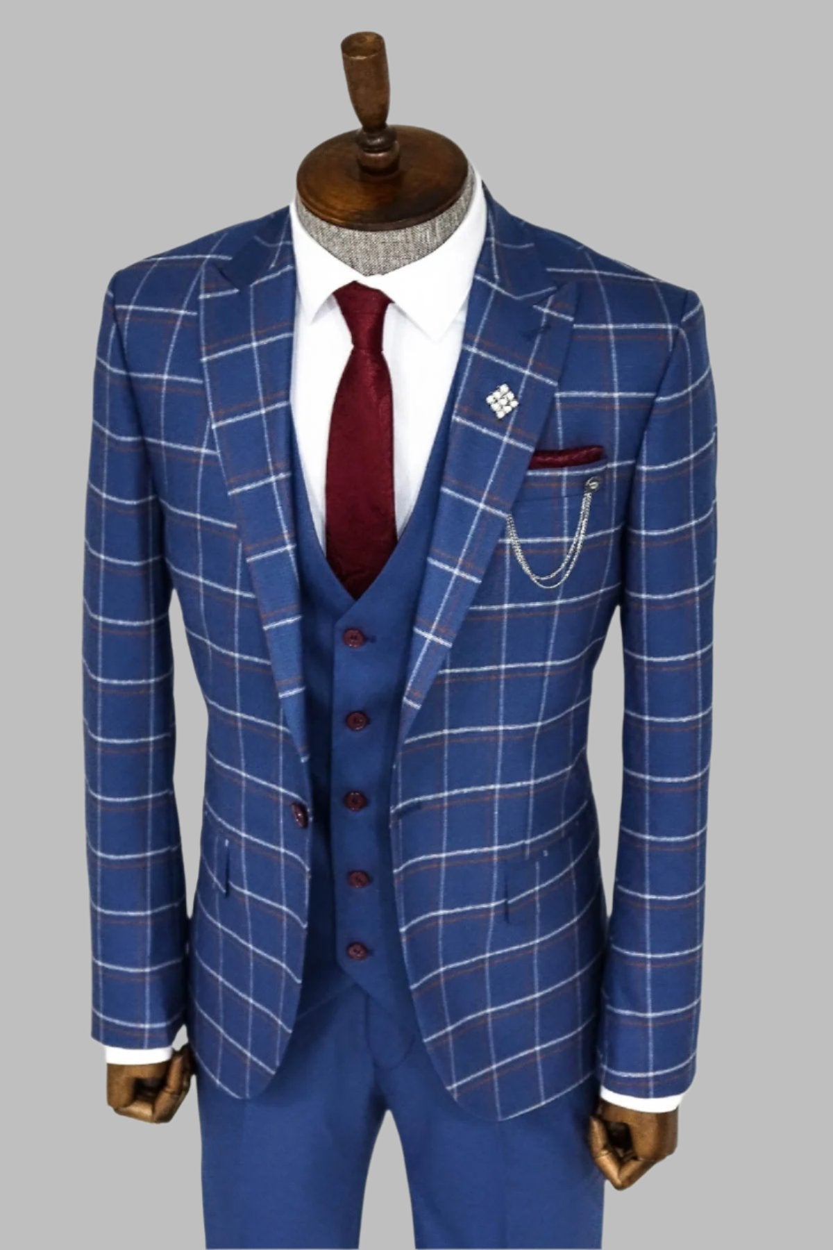 Checked Blue Men Suit