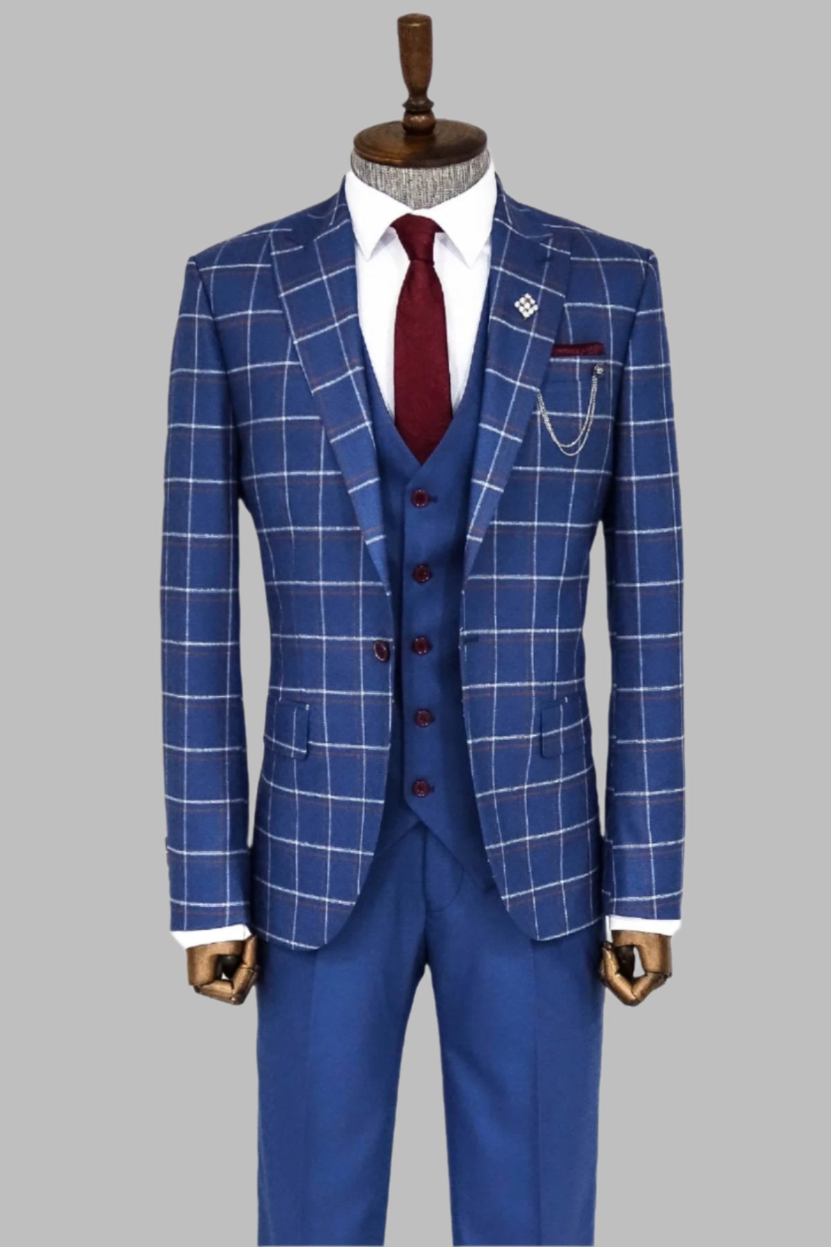 Checked Blue Men Suit