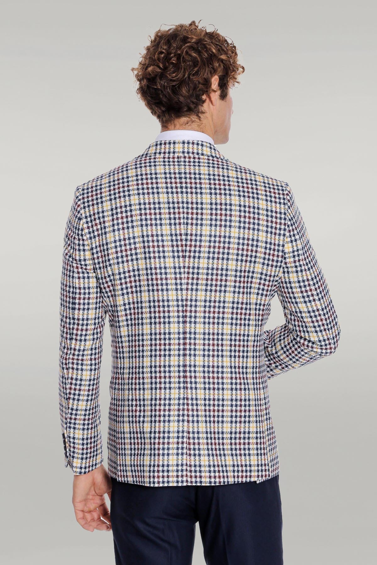 Plaid Navy Blue Men Suit