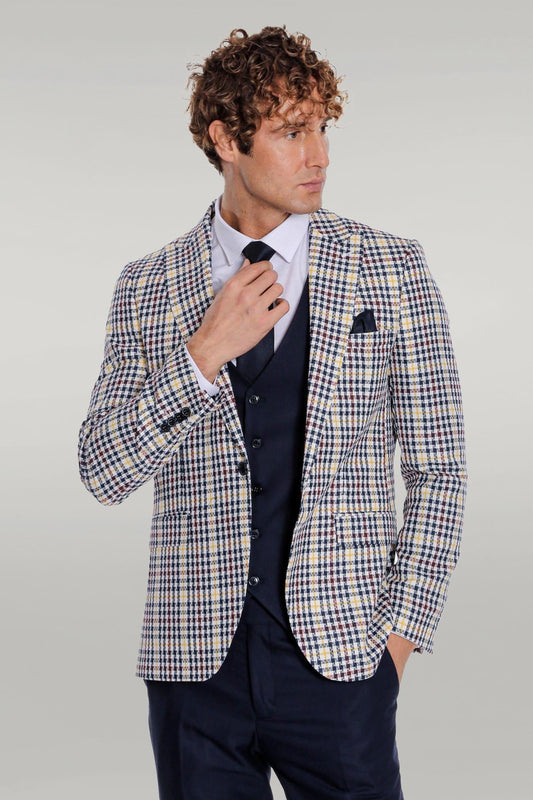 Plaid Navy Blue Men Suit