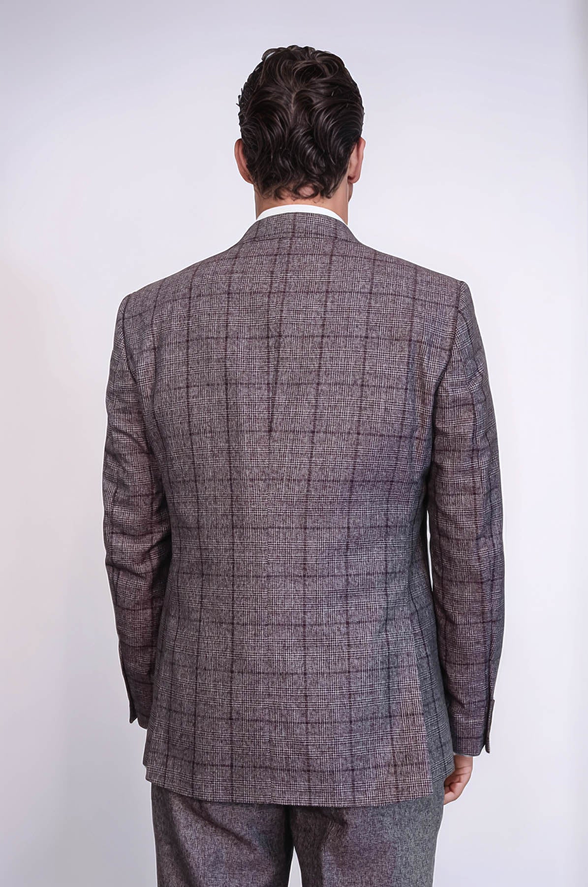 Slim Fit Checked Burgundy Men Suit