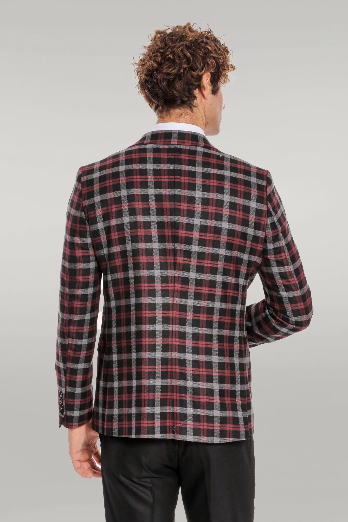 KOALA SYDNEY Burgundy Checked Blazer Slim Fit Black Men Suit -