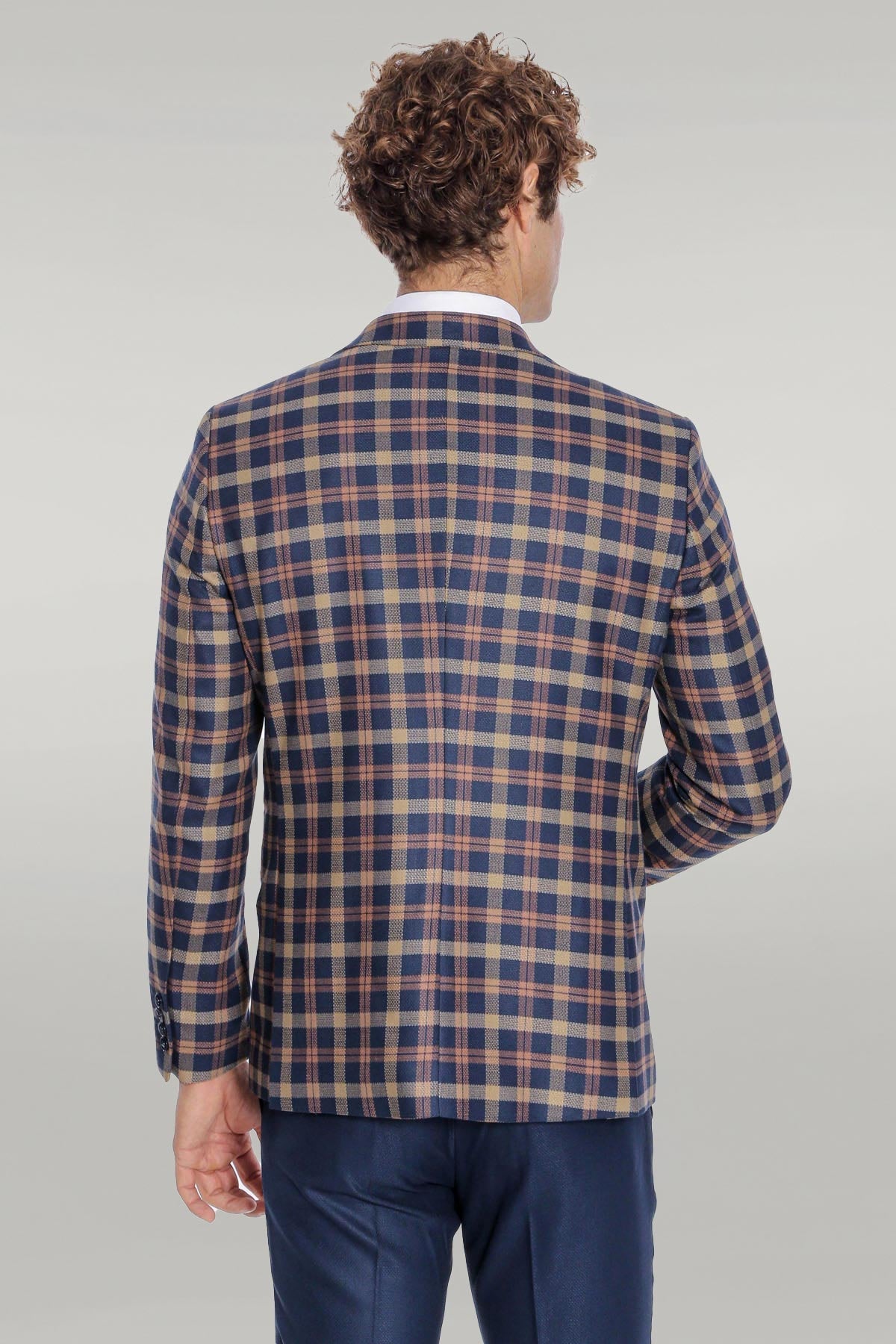 KOALA SYDNEY Checked Blazer Slim Fit Navy Blue Men Suit -