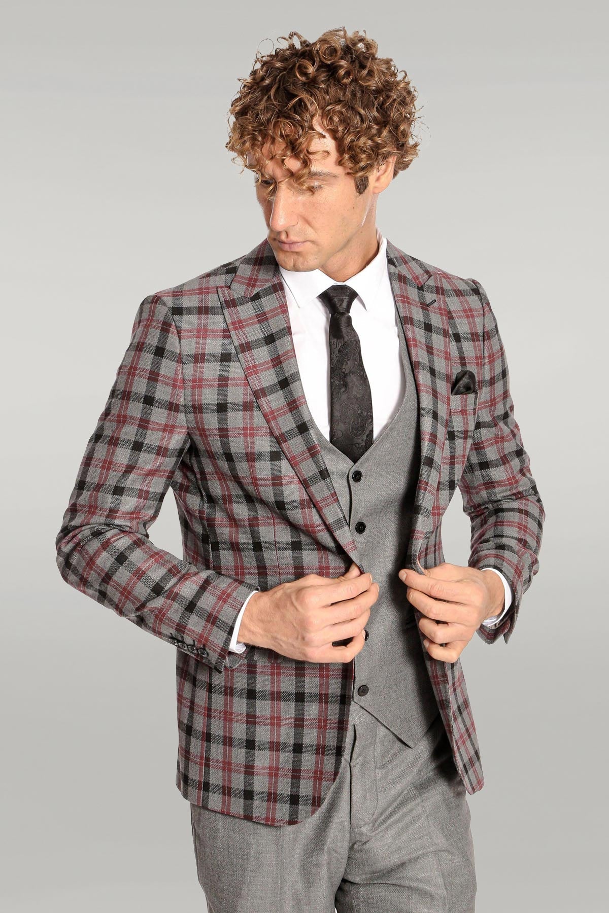 KOALA SYDNEY Checked Slim Fit Grey Men Suit