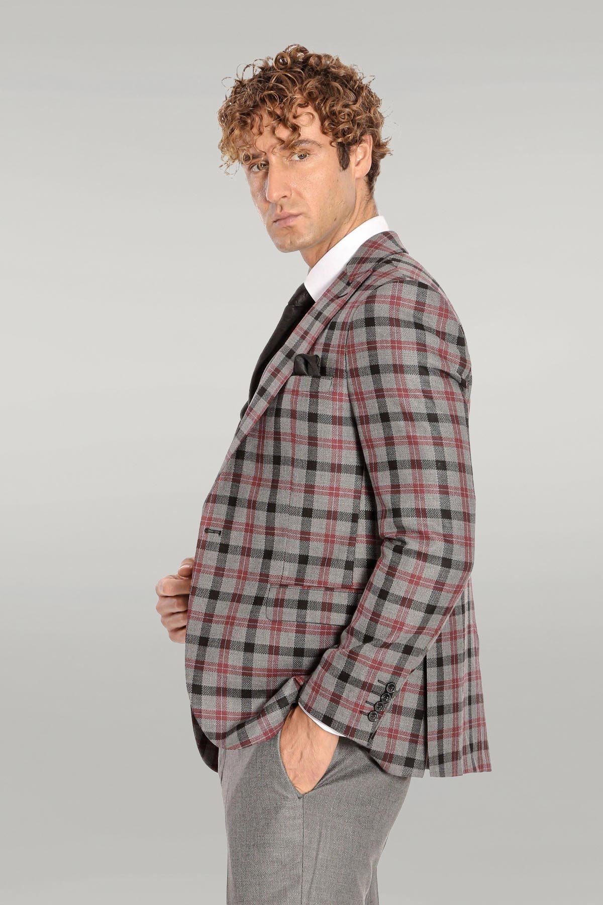 KOALA SYDNEY Checked Slim Fit Grey Men Suit