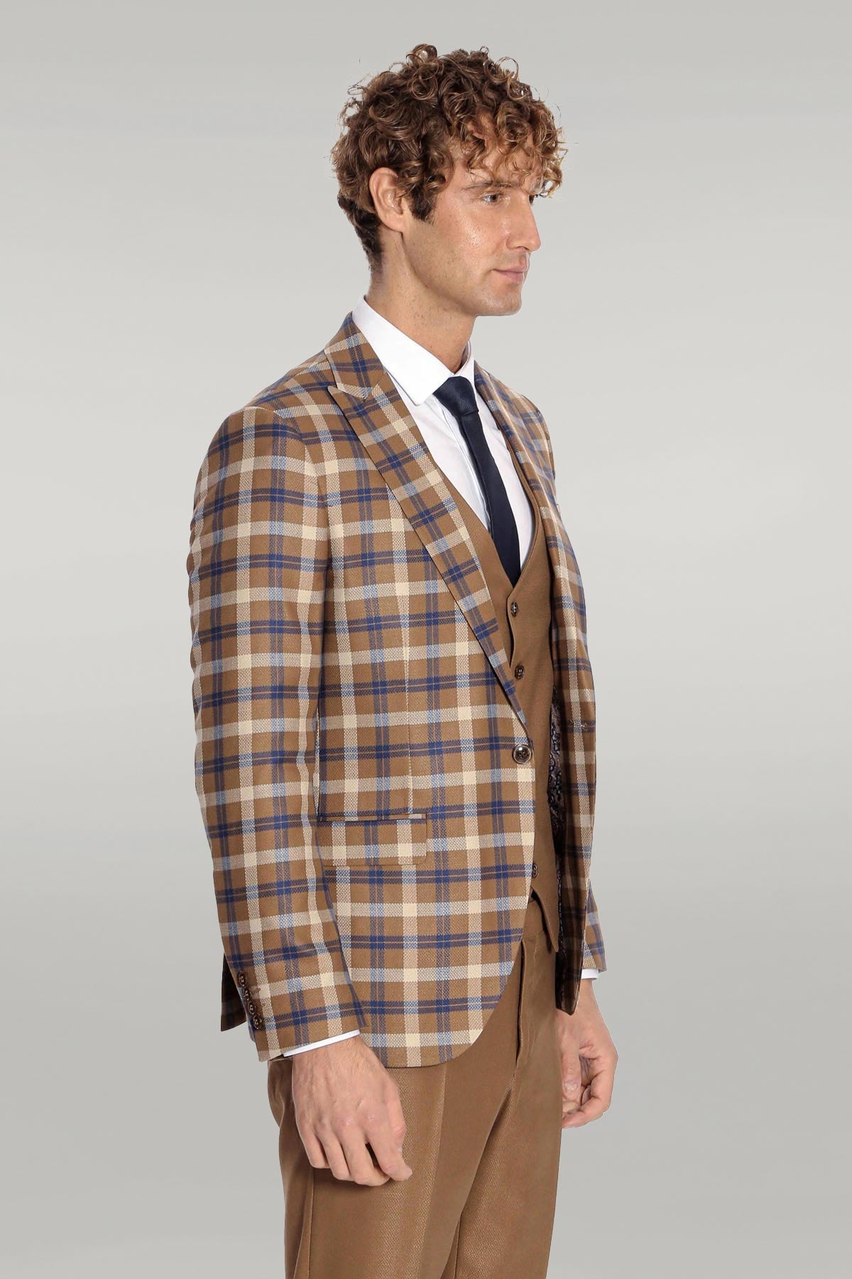 KOALA SYDNEY Checked Slim Fit Brown Men Suit -