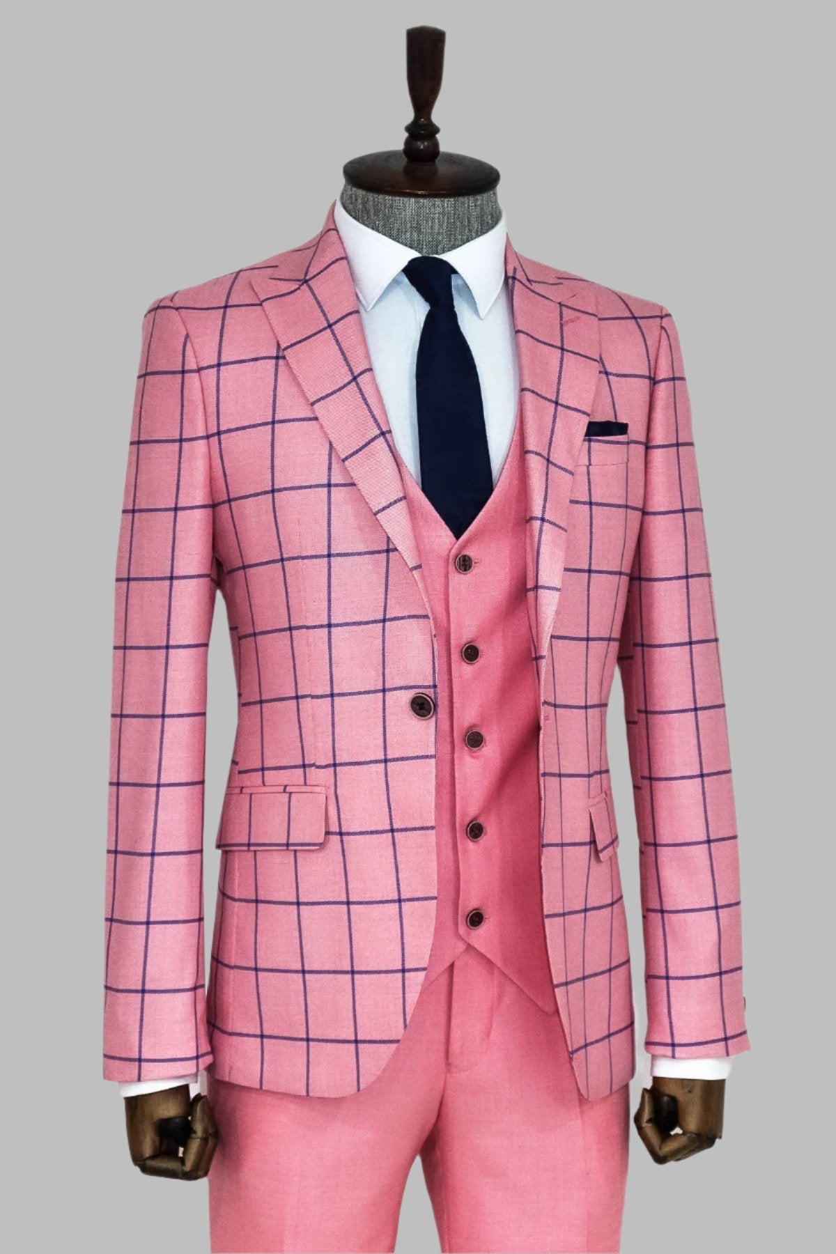 KOALA SYDNEY Slim Fit Patterned Pink Men Combination Suit -