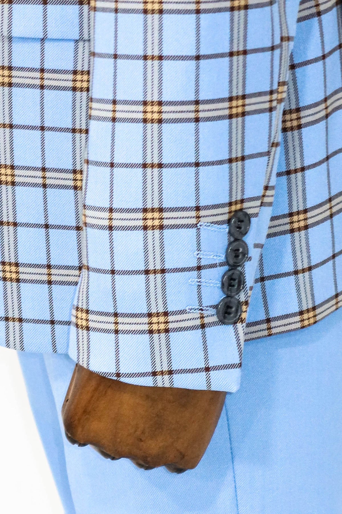 Grey Vested Slim Fit Checked Light Blue Men Suit and Shirt Combination
