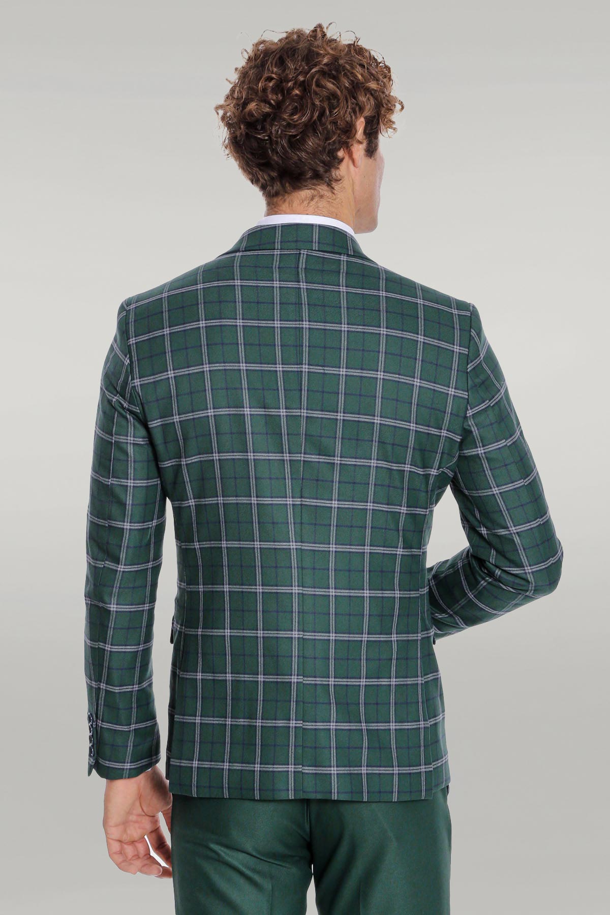 KOALA SYDNEY Blue Vested Slim Fit Checked Green Men Suit -