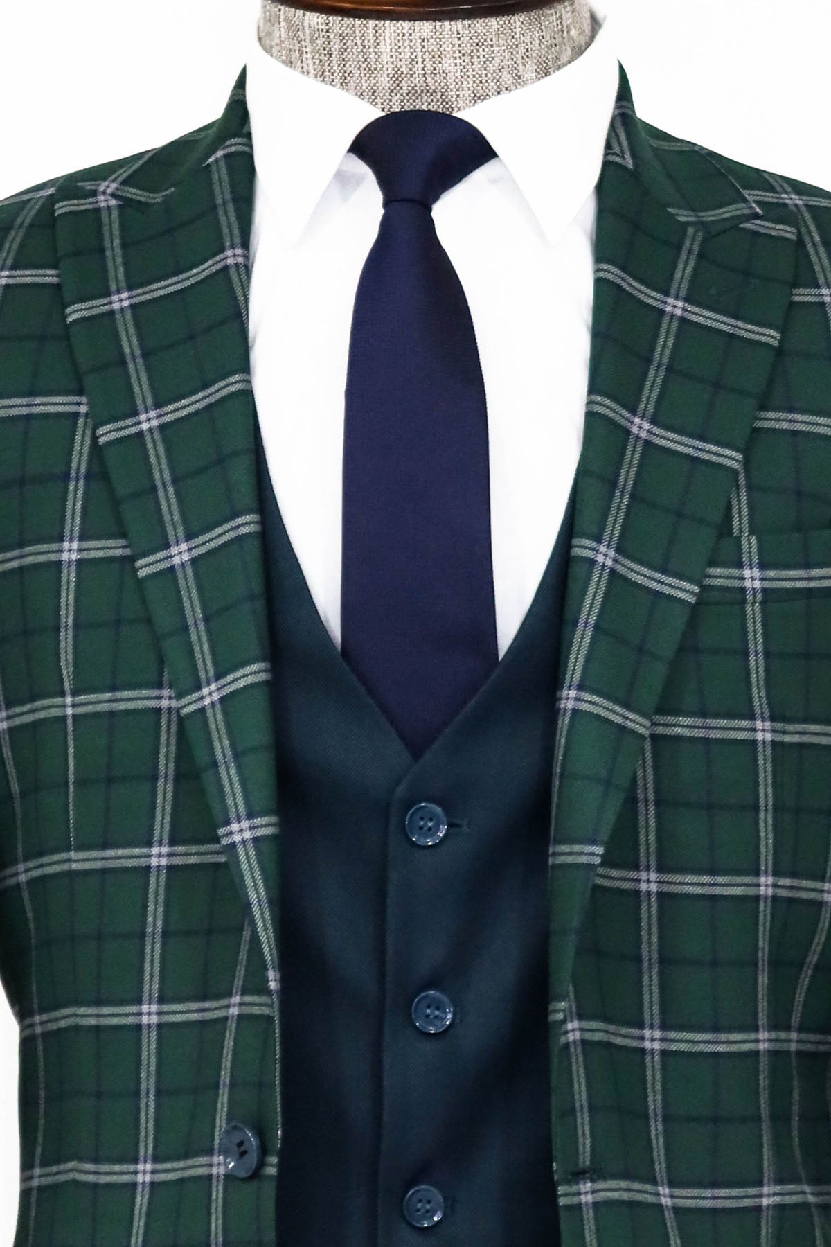 KOALA SYDNEY Blue Vested Slim Fit Checked Green Men Suit and Shirt Combination-