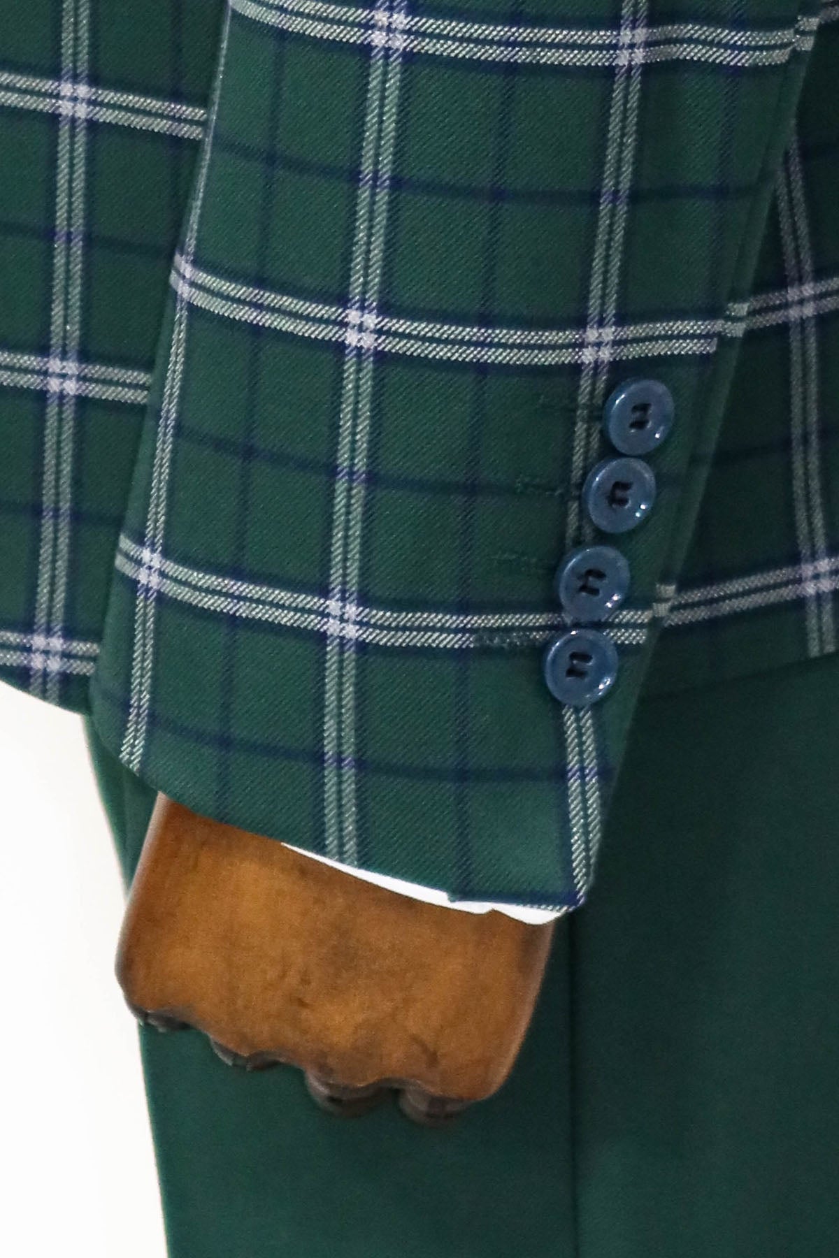 Blue Vested Slim Fit Checked Green Men Suit and Shirt Combination-