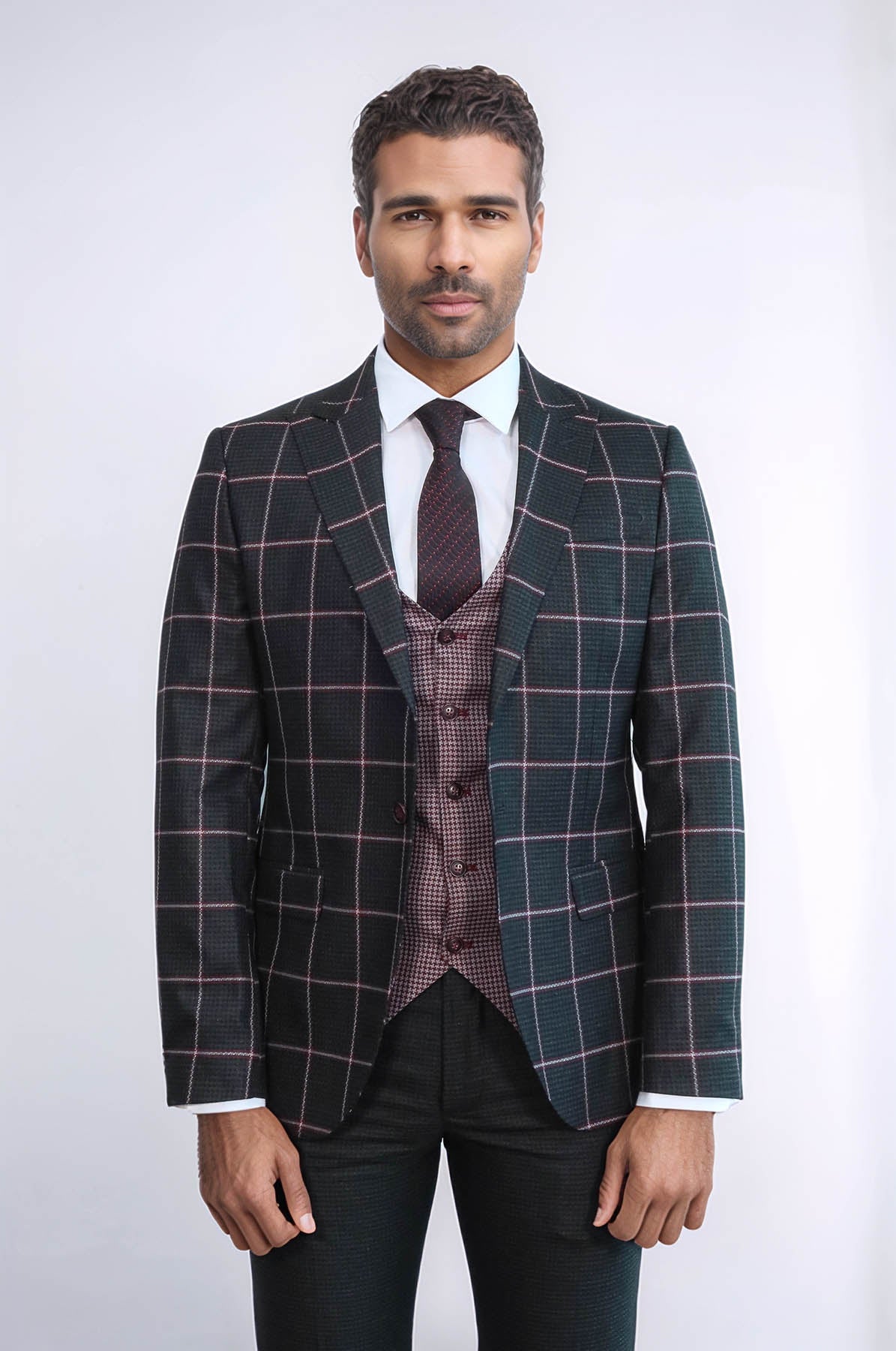 KOALA SYDNEY Checked Patterned Slim Fit Black Men Suit