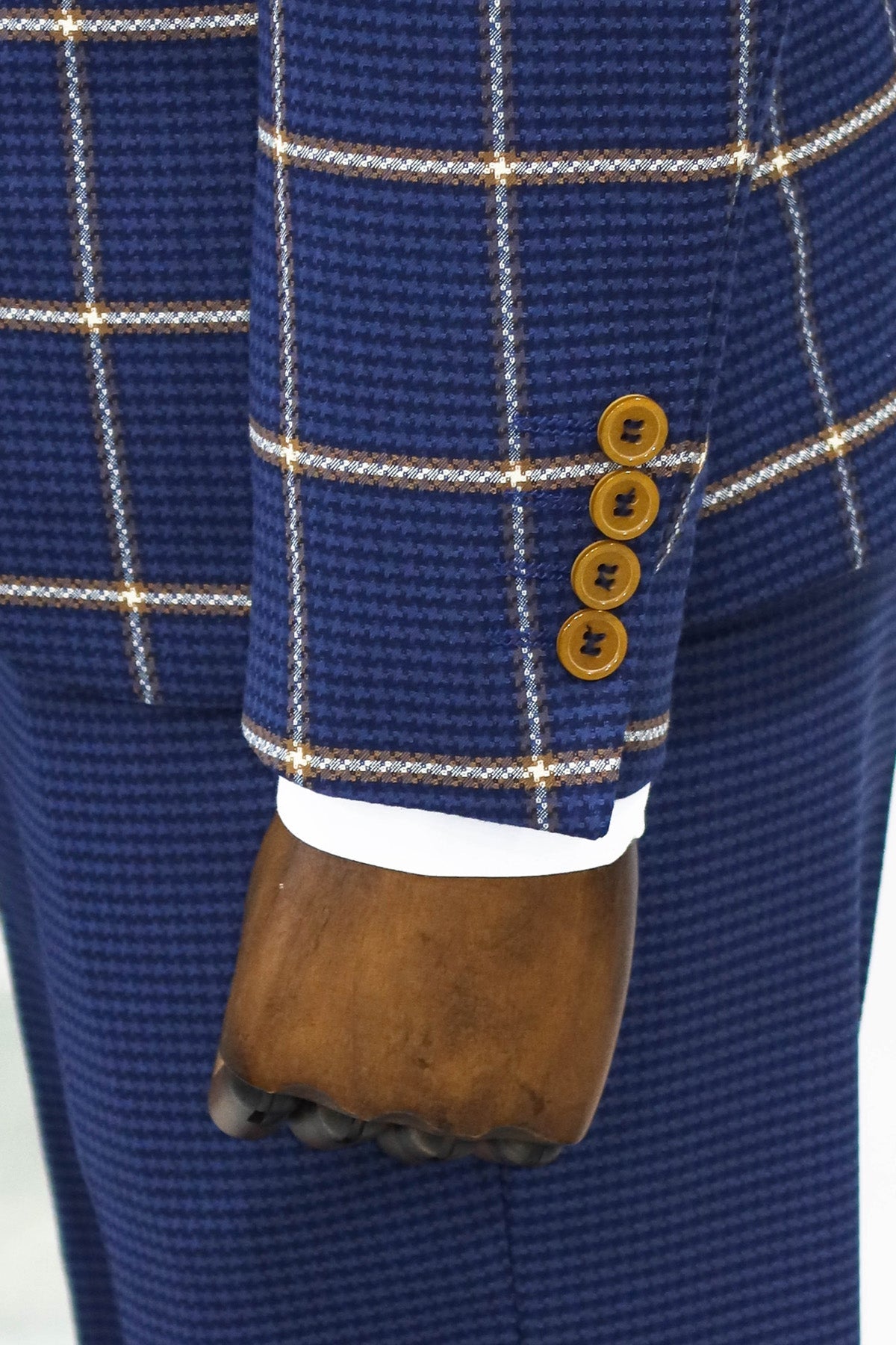 Checked Patterned Slim Fit Navy Blue Men Suit and Shirt Combination