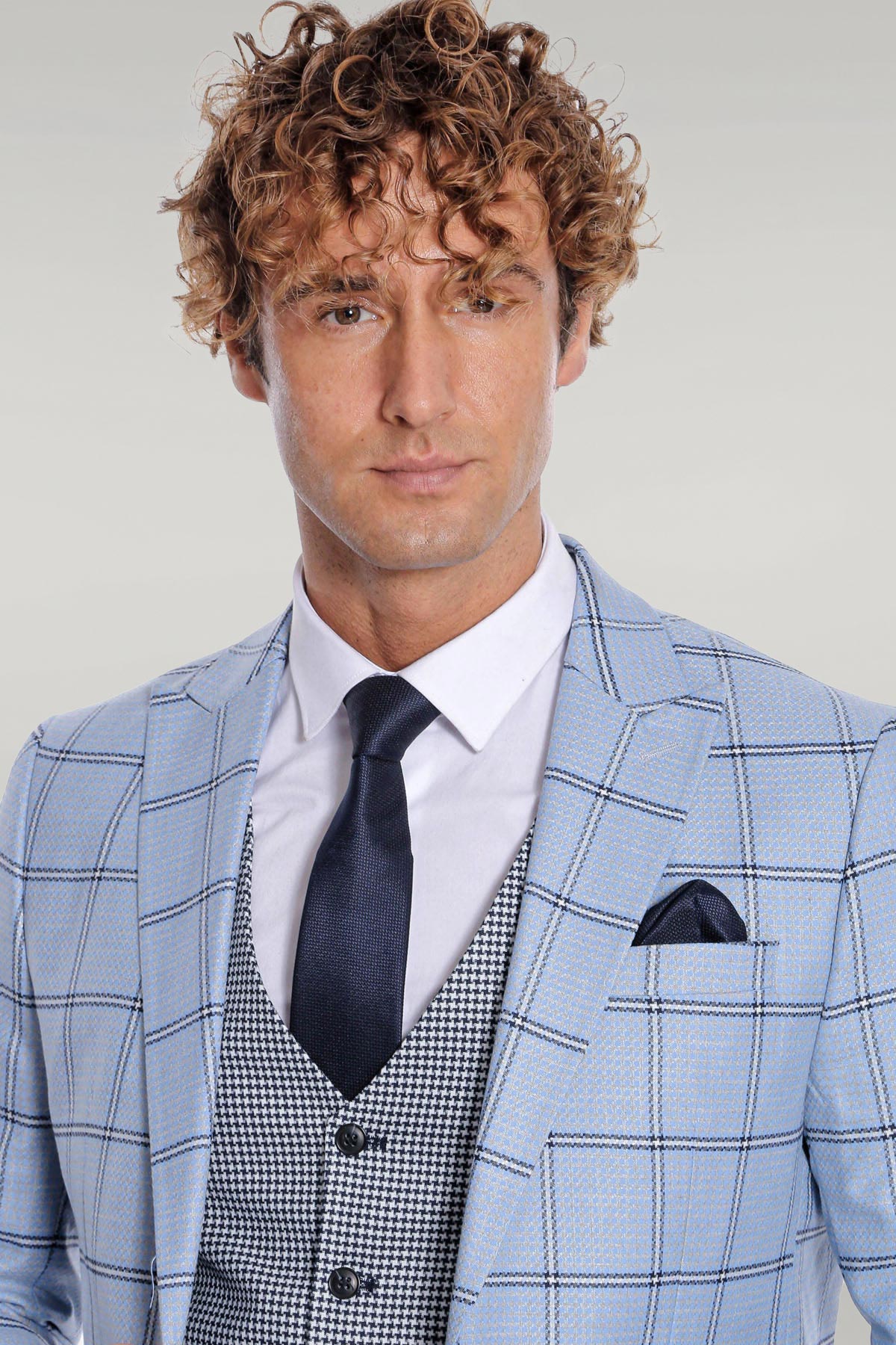 KOALA SYDNEY Checked Patterned Slim Fit Light Blue Men Suit -