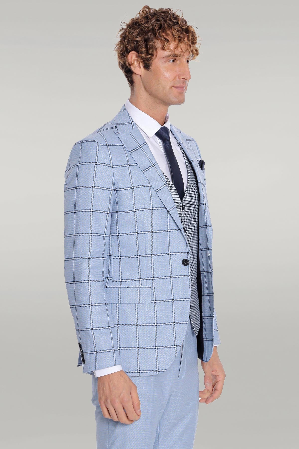 KOALA SYDNEY Checked Patterned Slim Fit Light Blue Men Suit