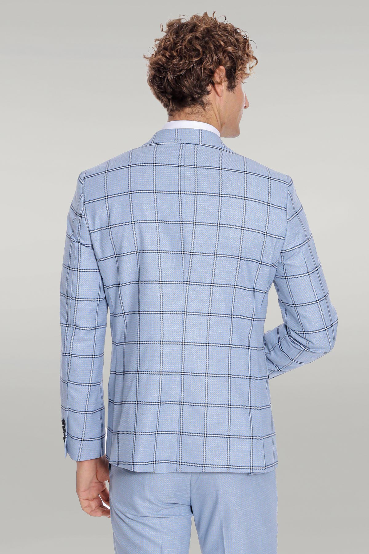 KOALA SYDNEY Checked Patterned Slim Fit Light Blue Men Suit -