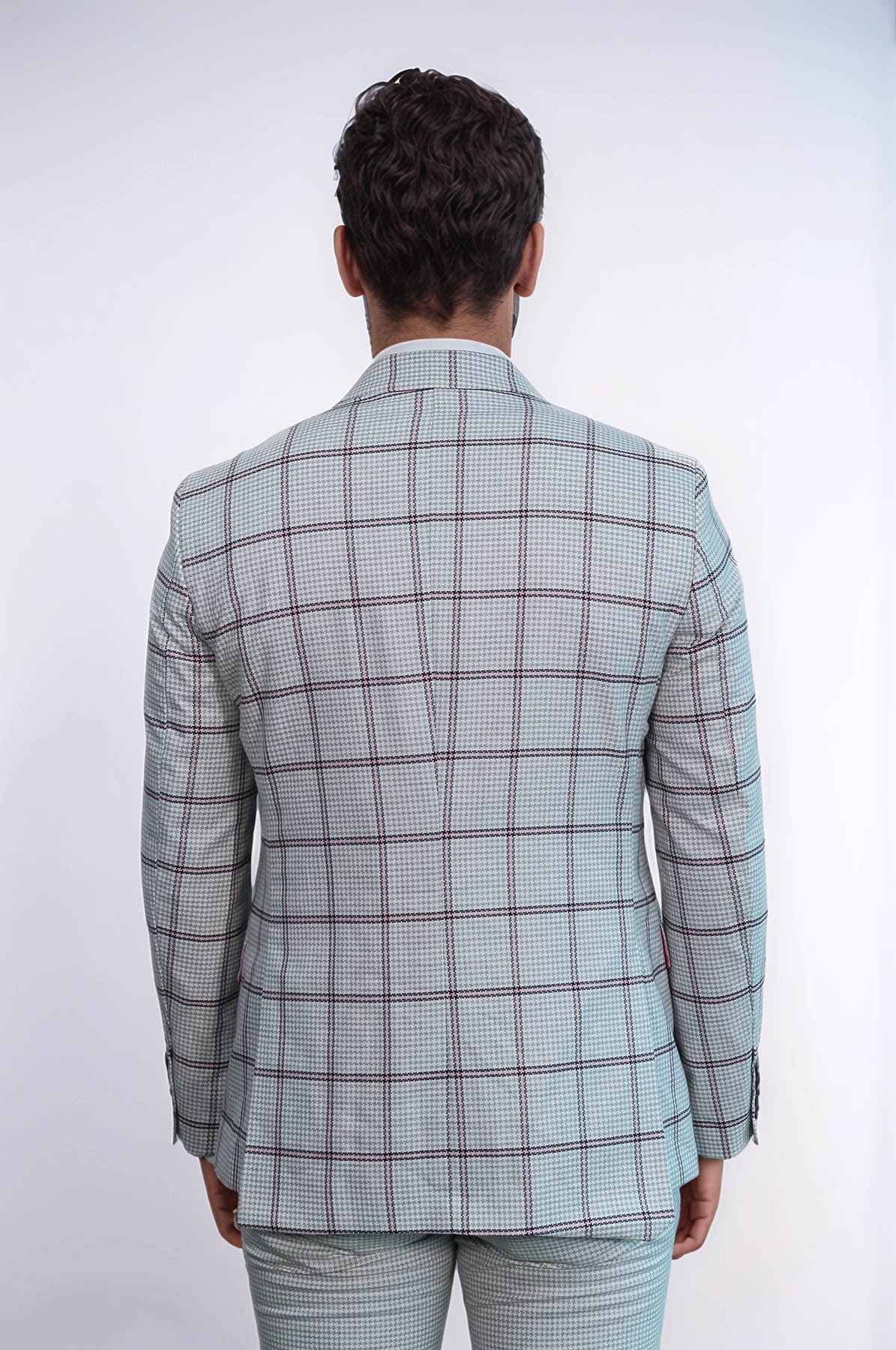 Checked Patterned Vested Light Grey Men Suit