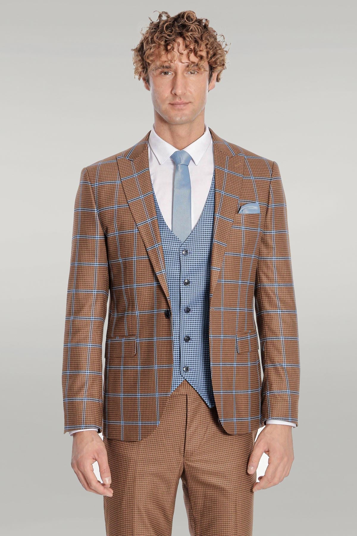 KOALA SYDNEY Checked Patterned Slim Fit Brown Men Suit