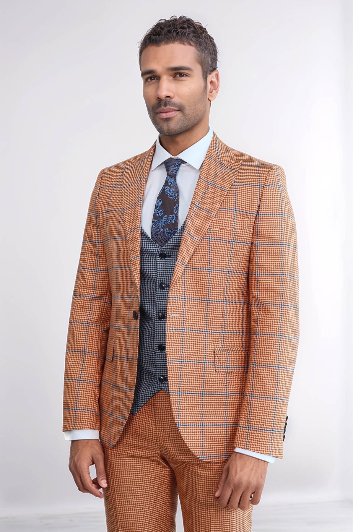 KOALA SYDNEY Checked Patterned Slim Fit Orange Men Suit