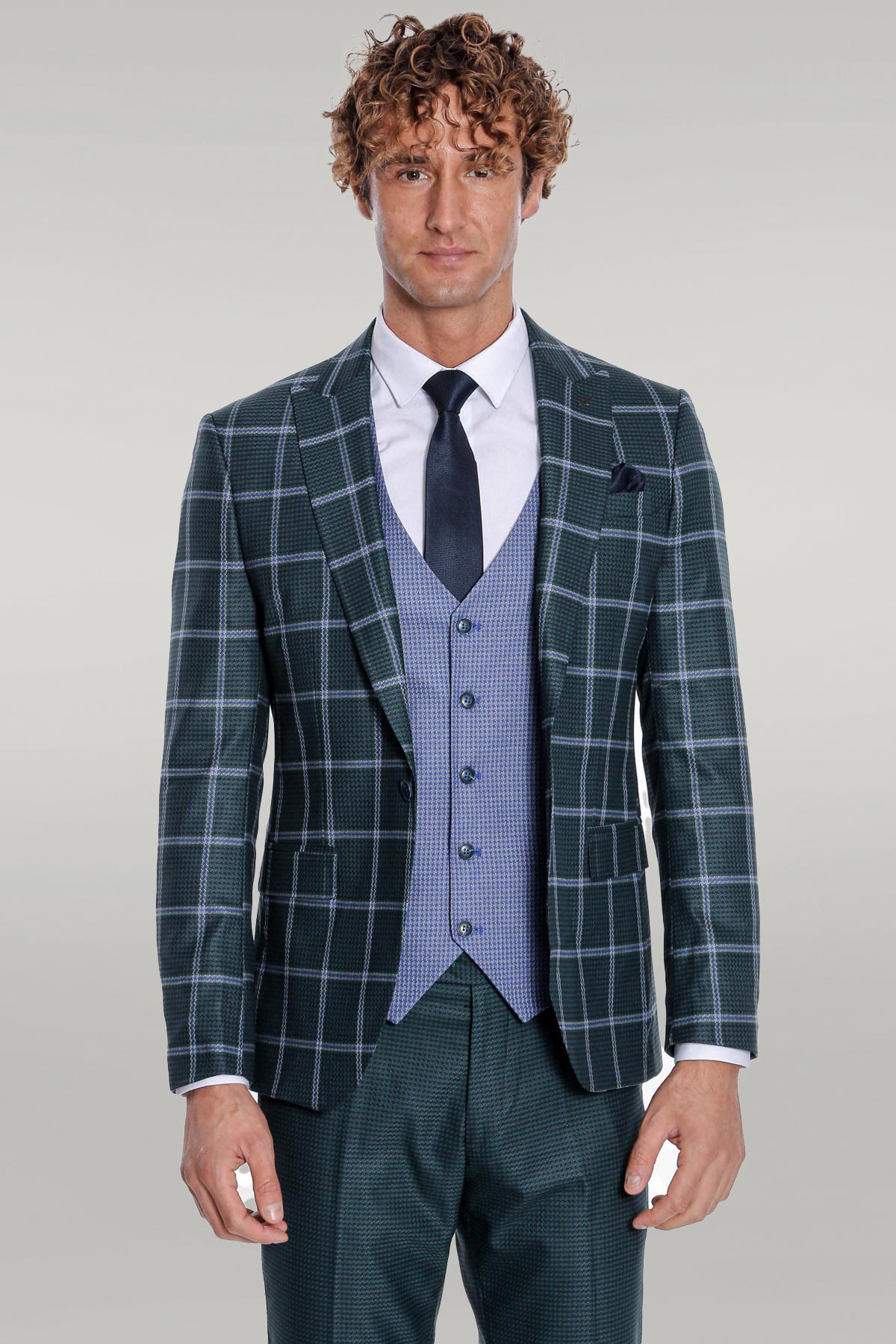 KOALA SYDNEY Checked Patterned Slim Fit Green Men Suit