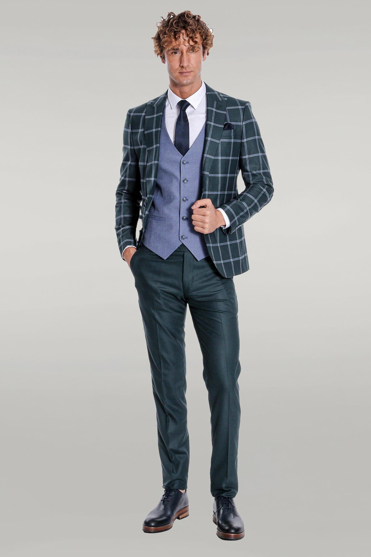 KOALA SYDNEY Checked Patterned Slim Fit Green Men Suit