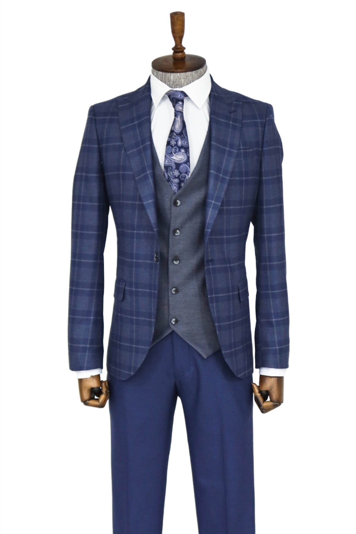 KOALA SYDNEY Slim Fit Checked Navy Blue Men Suit and Shirt Combination
