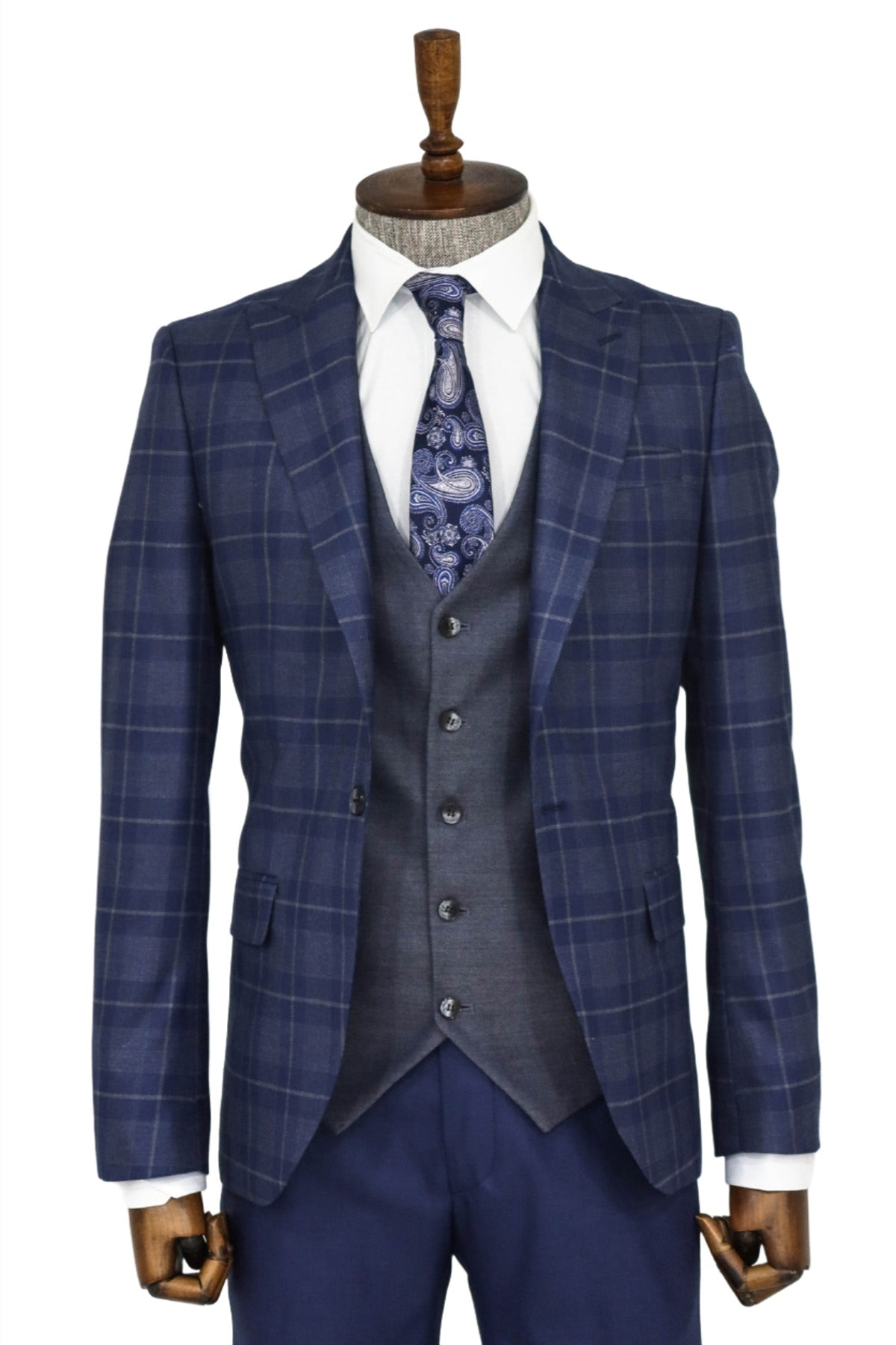 KOALA SYDNEY Slim Fit Checked Navy Blue Men Suit and Shirt Combination