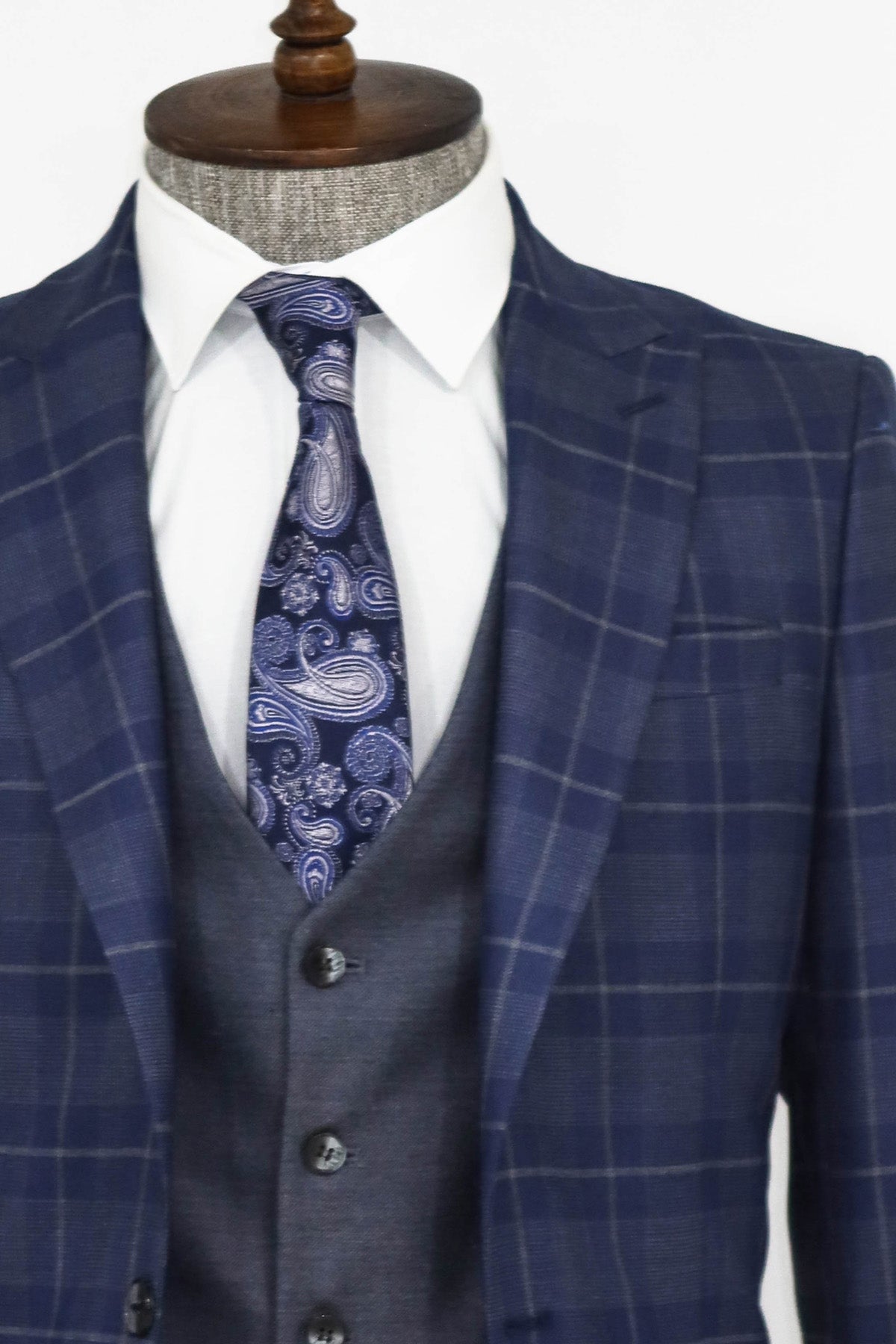 KOALA SYDNEY Slim Fit Checked Navy Blue Men Suit and Shirt Combination