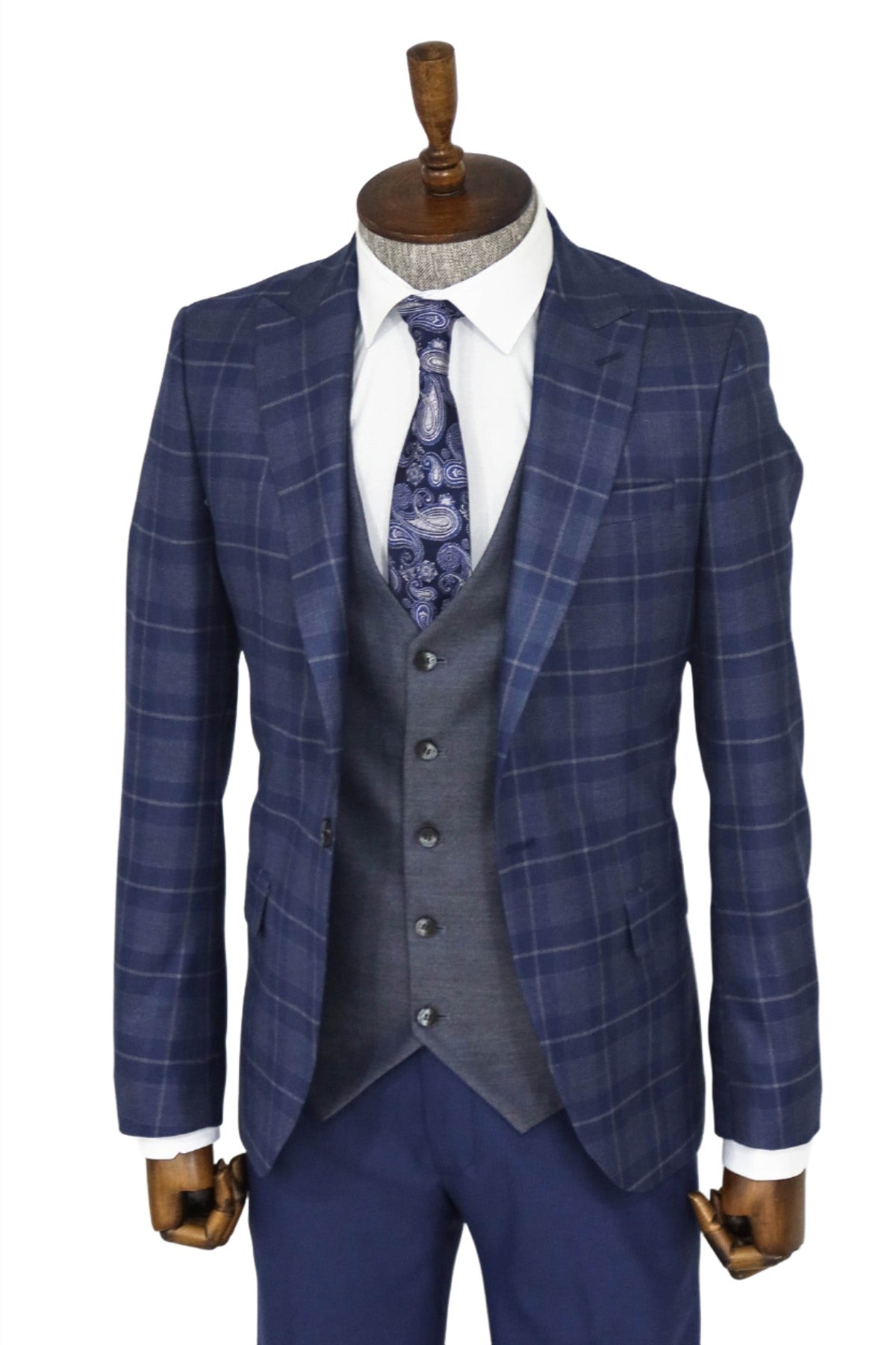 KOALA SYDNEY Slim Fit Checked Navy Blue Men Suit and Shirt Combination