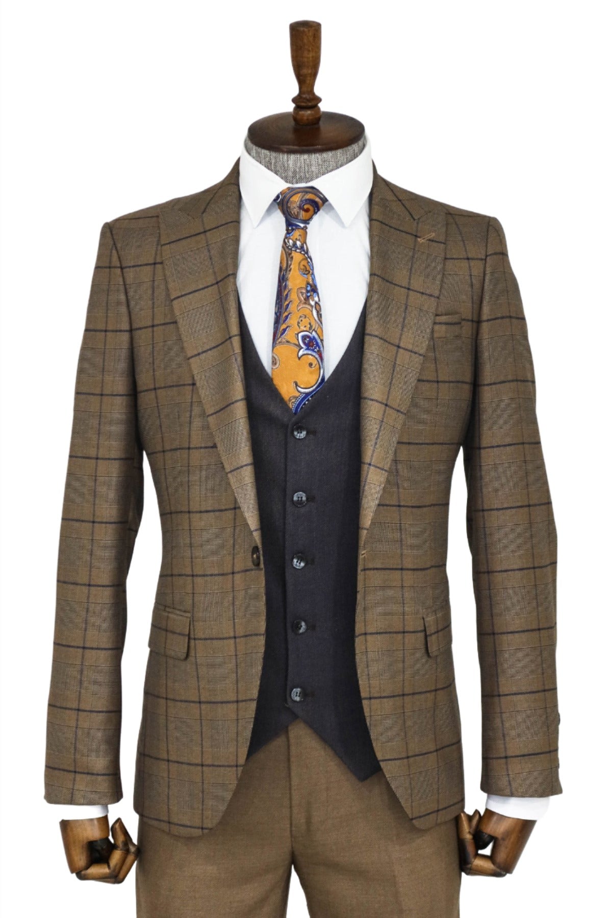 KOALA SYDNEY Slim Fit Checked Brown Men Suit and Shirt Combination