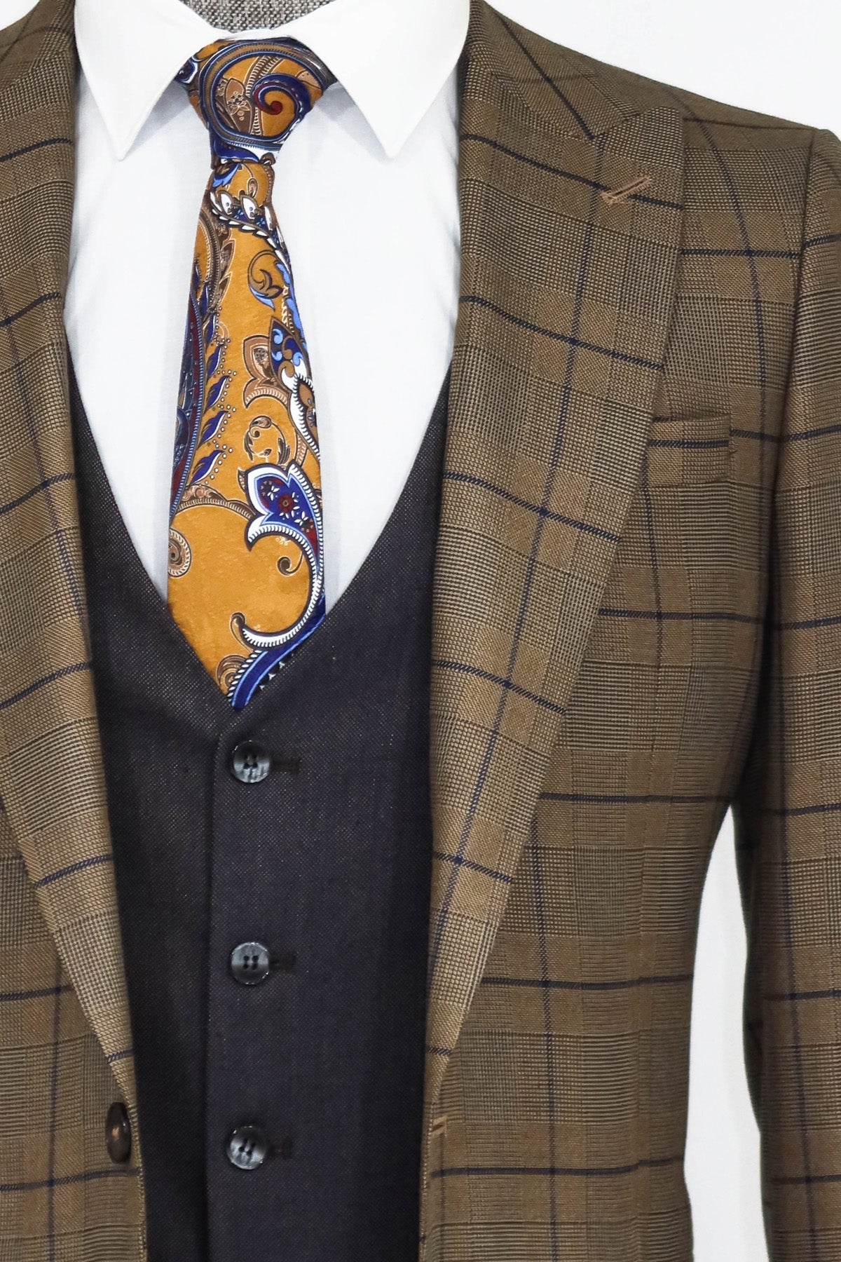 KOALA SYDNEY Slim Fit Checked Brown Men Suit and Shirt Combination