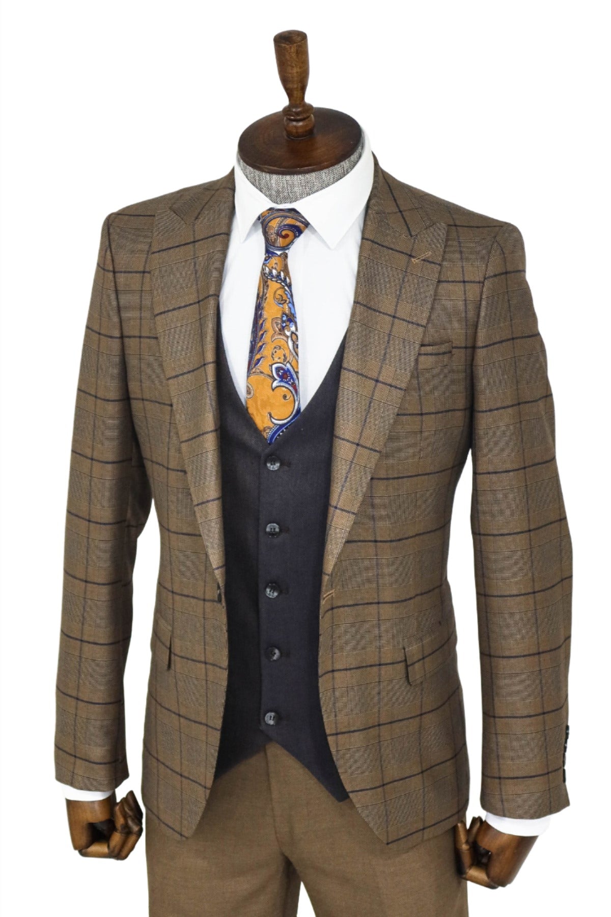 KOALA SYDNEY Slim Fit Checked Brown Men Suit and Shirt Combination
